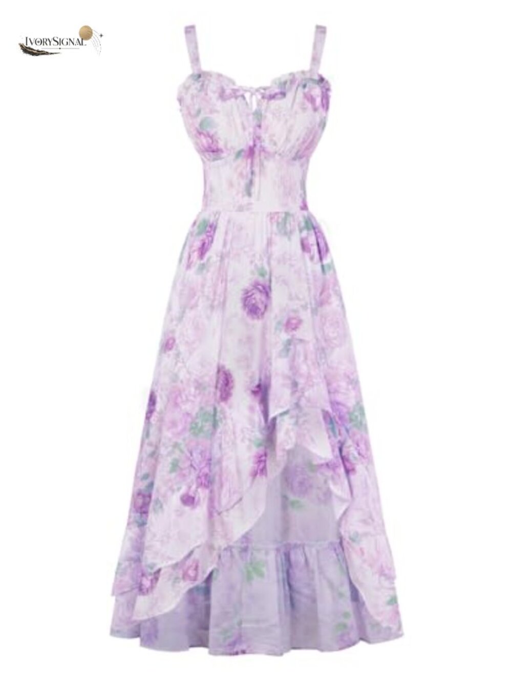 High Low Corset Dress Womens Milkmaid A-Line Chiffon Sundress with Pockets